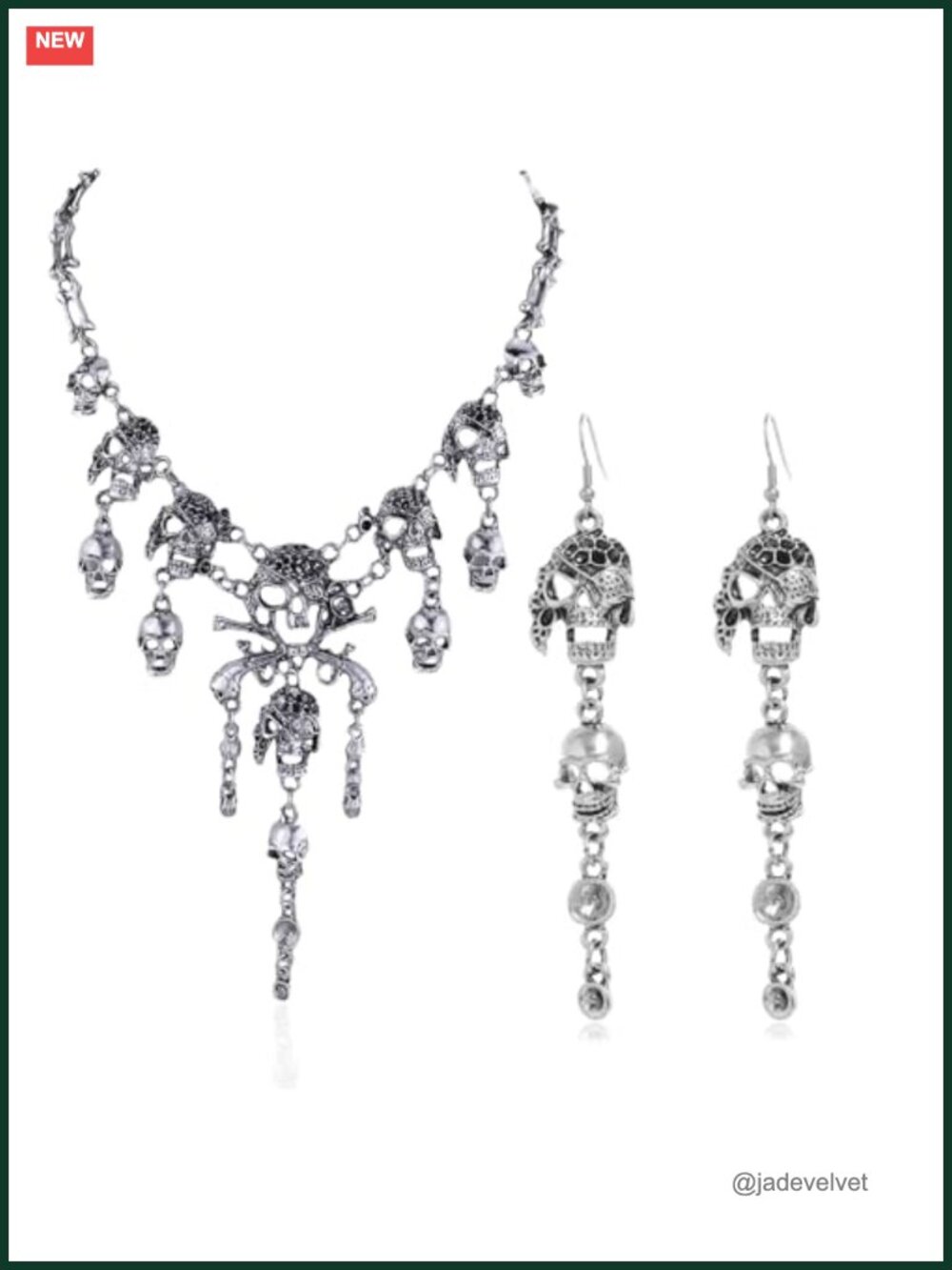 Punk Pirate Skull Necklace Earrings Set Zinc Alloy Halloween Costume Jewelry
